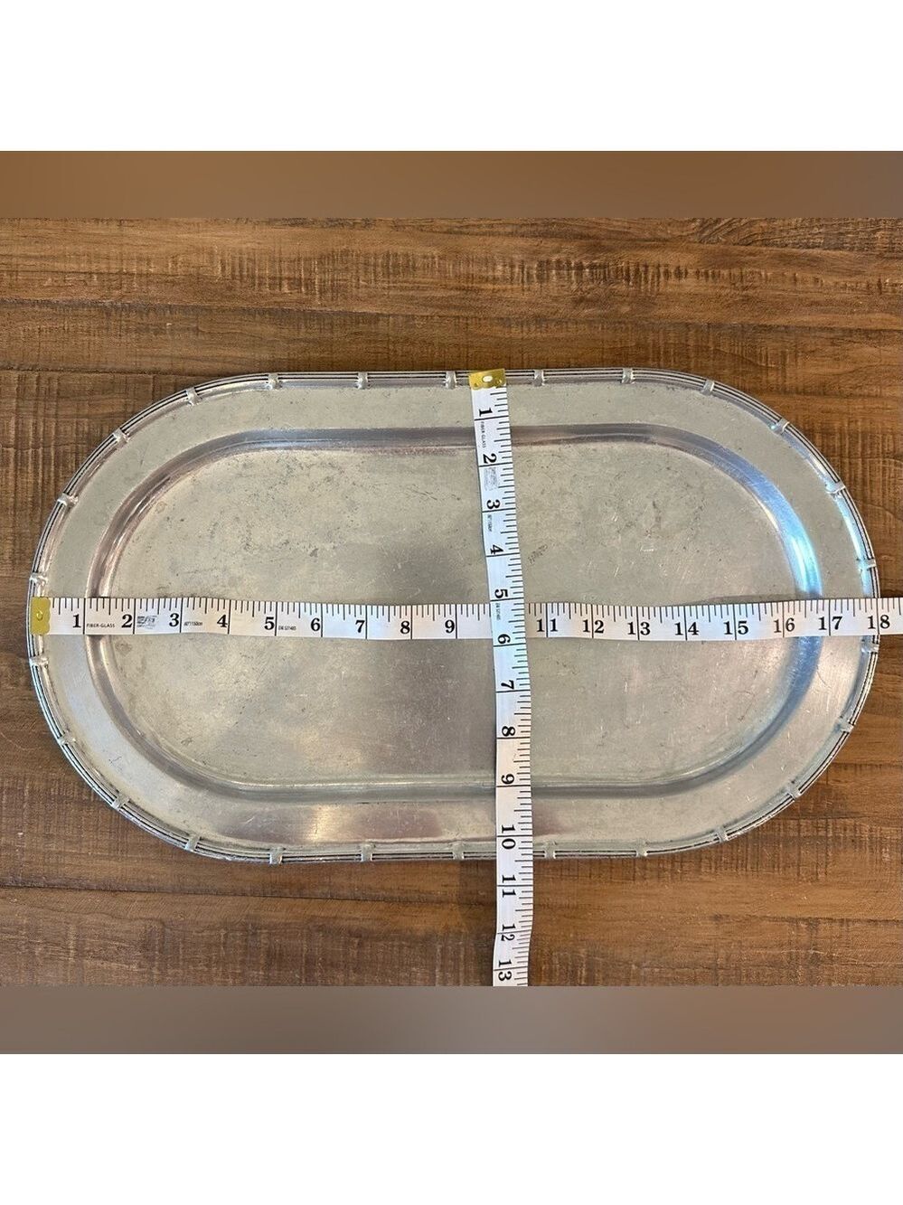 Vintage Wilton Armetale Pewter Oval Serving Tray with Ribbed Edges 18”x10.5” - Picture 6 of 12
